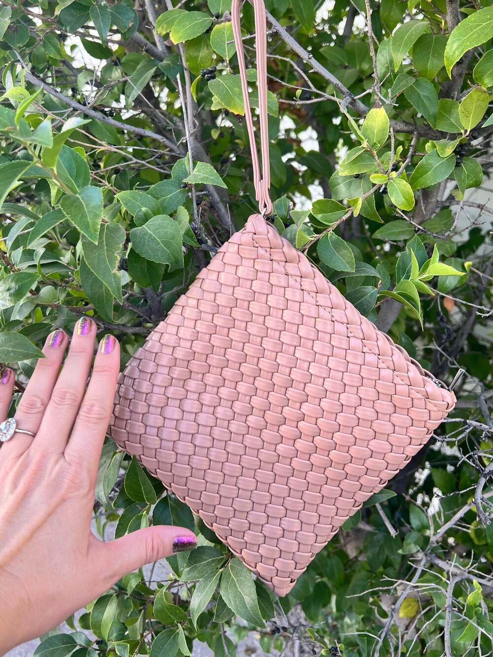 Rachel Zoe Pink Woven Leather Clutch Wristlet Bag